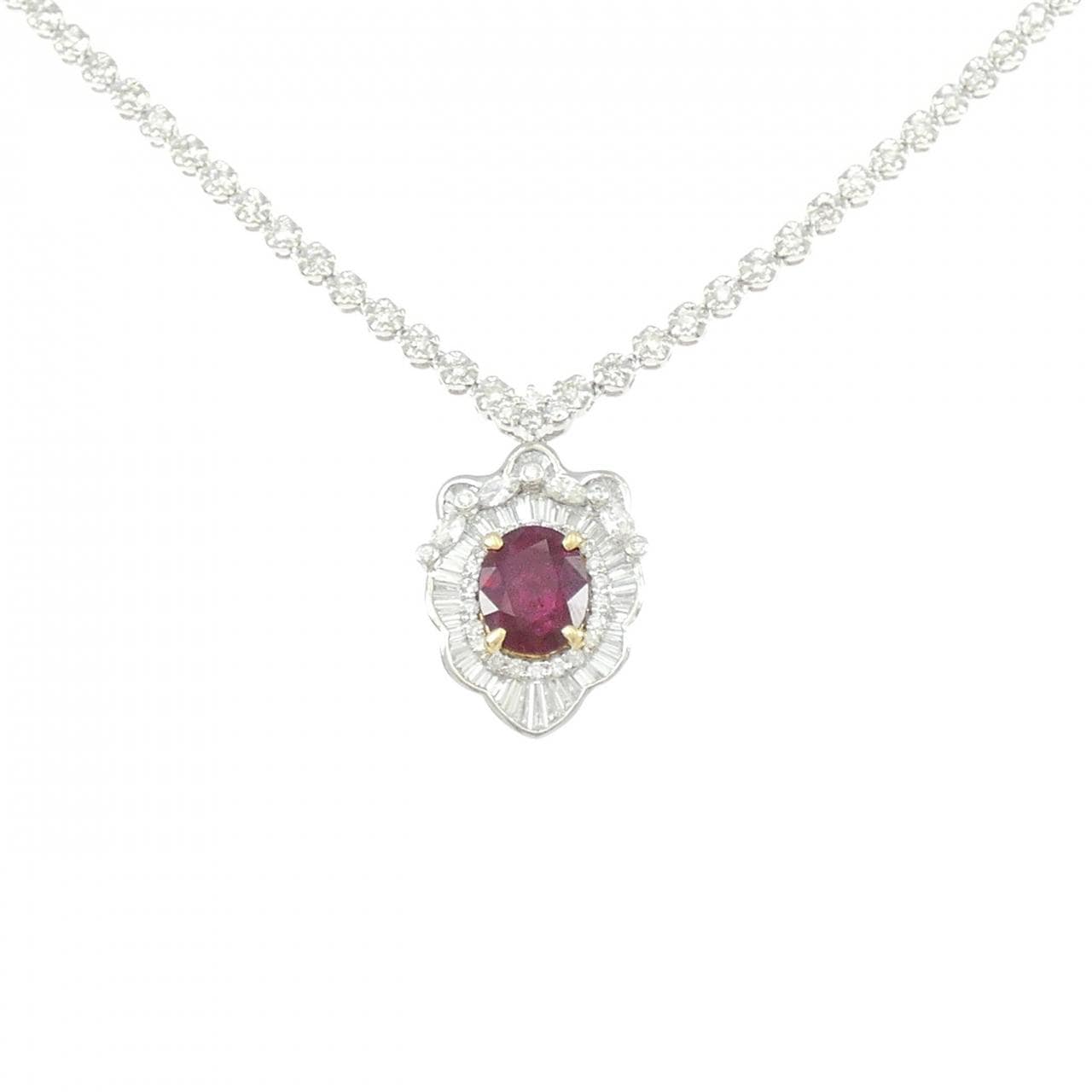 PT900/K18YG ルビー ネックレス 3.08CT マダガスカル産