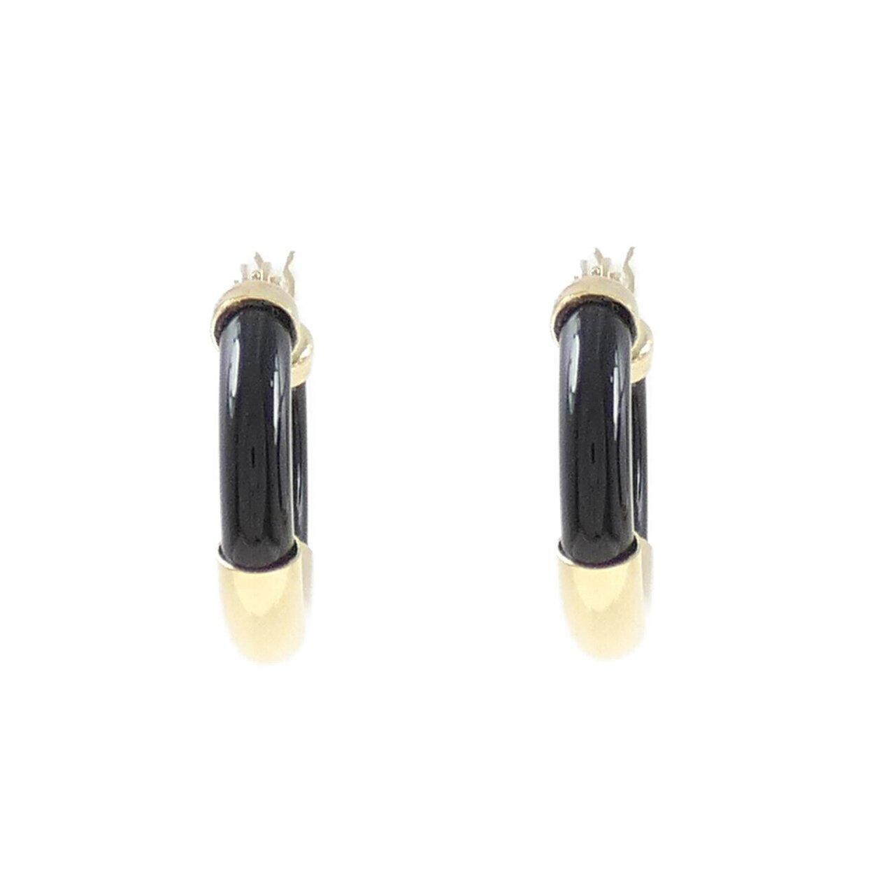[新品] K18YG黑瑪瑙耳環