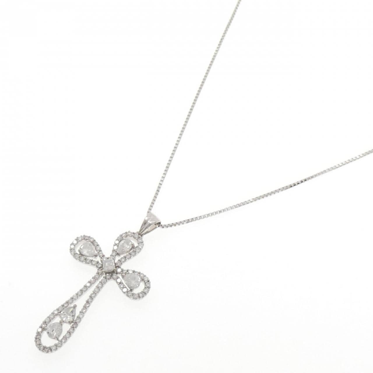 K18WG クロス ダイヤモンド ネックレス 2.00CT