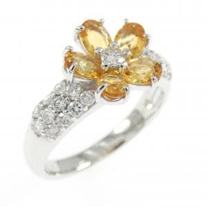 K18WG フラワー シトリン リング