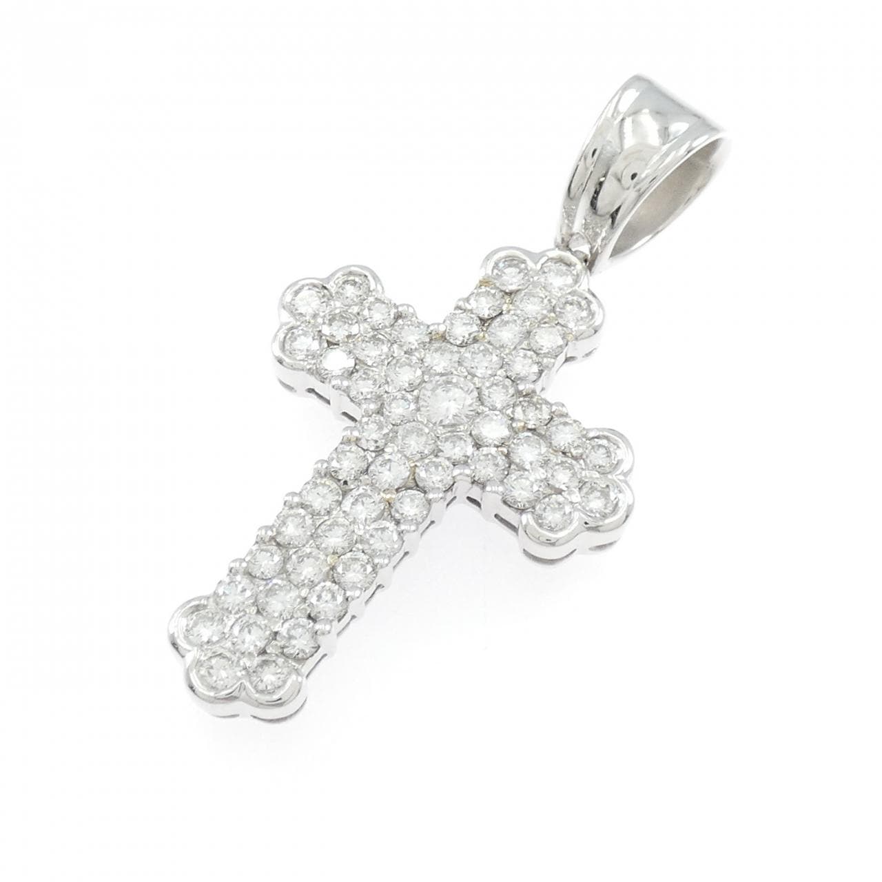 K18WG クロス ダイヤモンド ペンダント 2.50CT