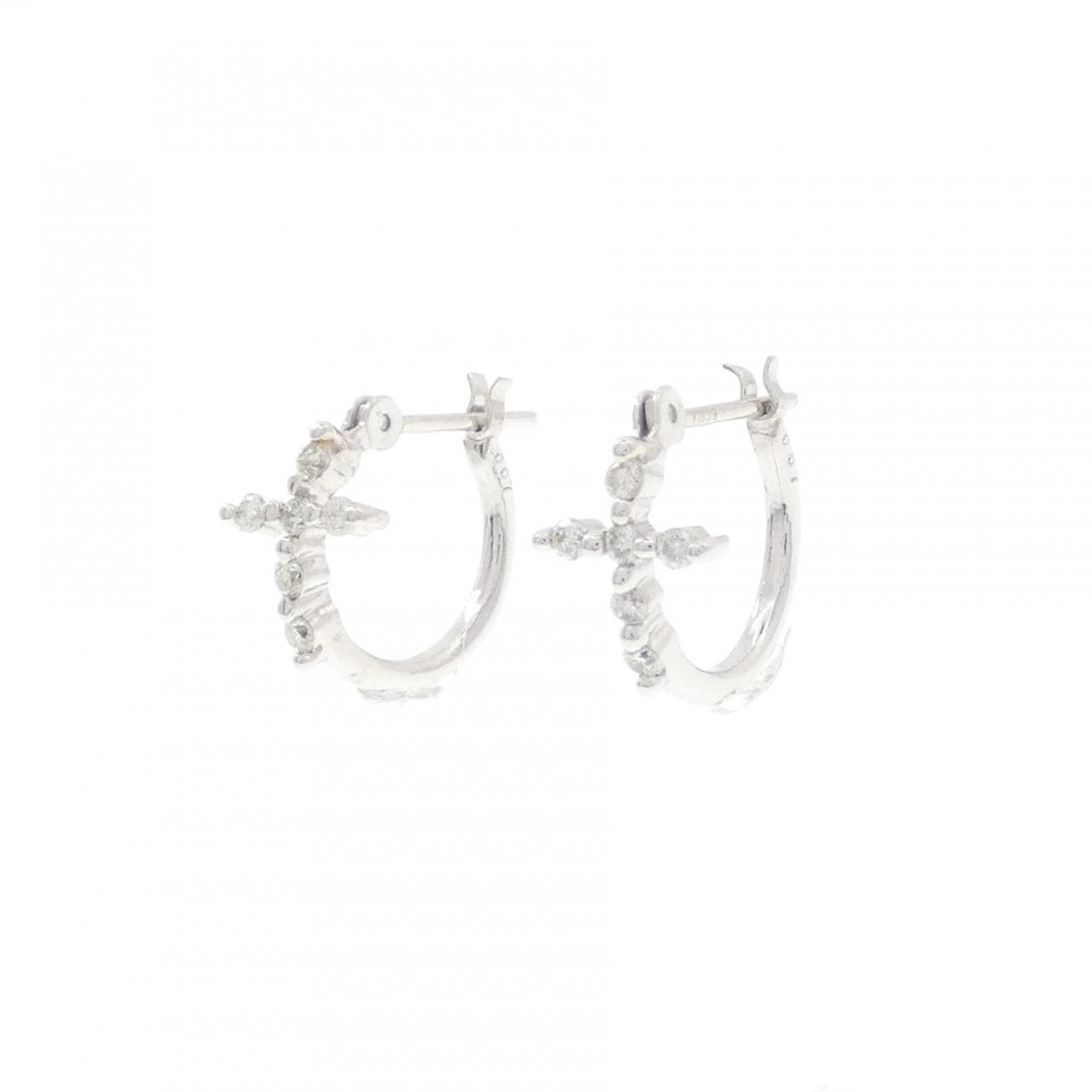 K18WG クロス ダイヤモンド ピアス 0.14CT