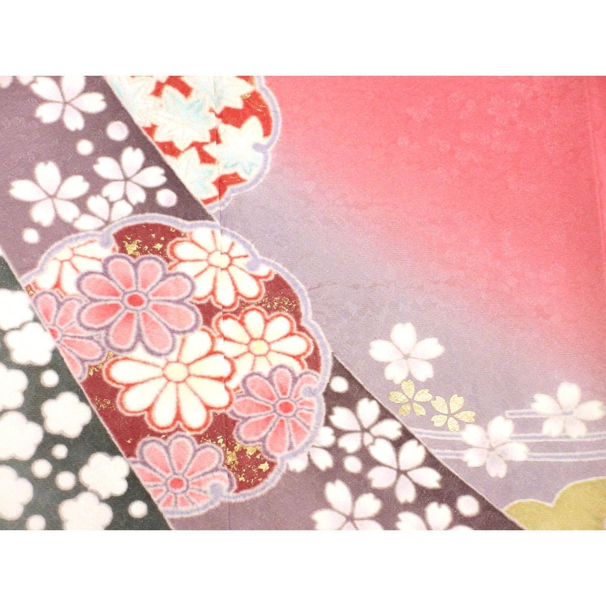 振袖　銀通しボカシ染　友禅金彩加工　絞り入