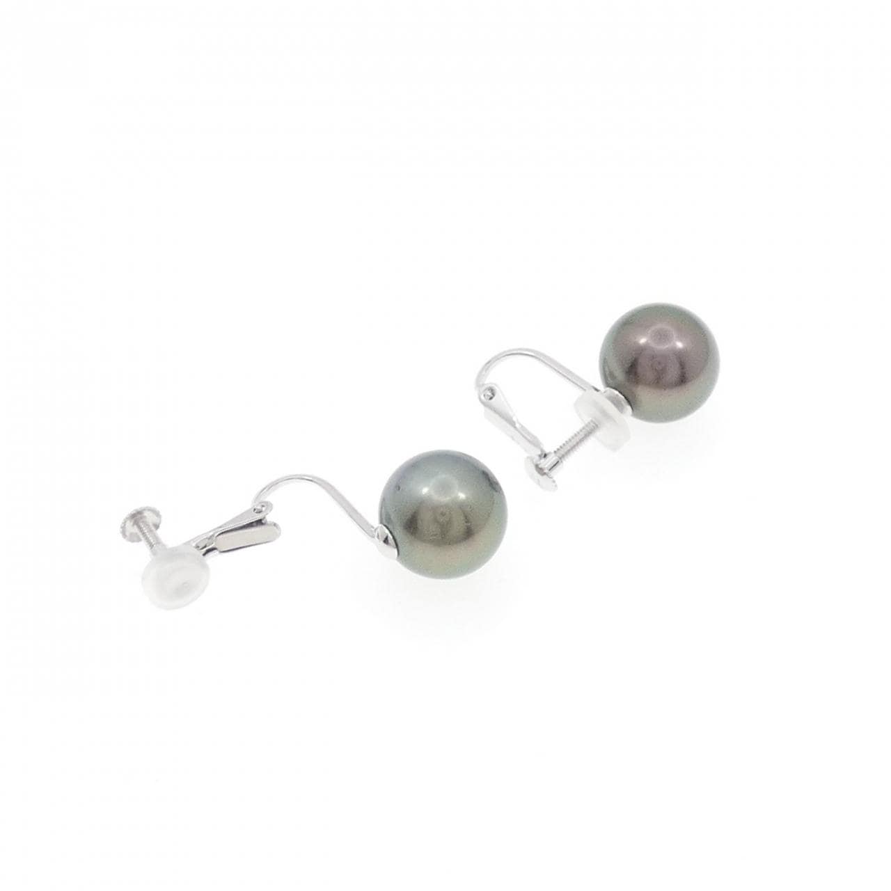 14K White Gold Black Pearl Earrings 9.7mm