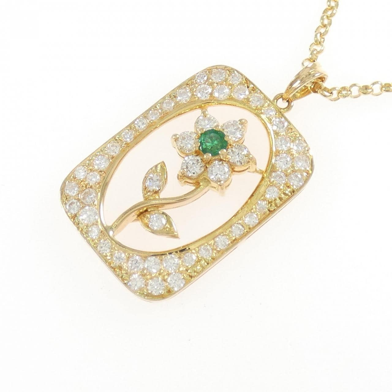 750YG/K18YG フラワー エメラルド ネックレス