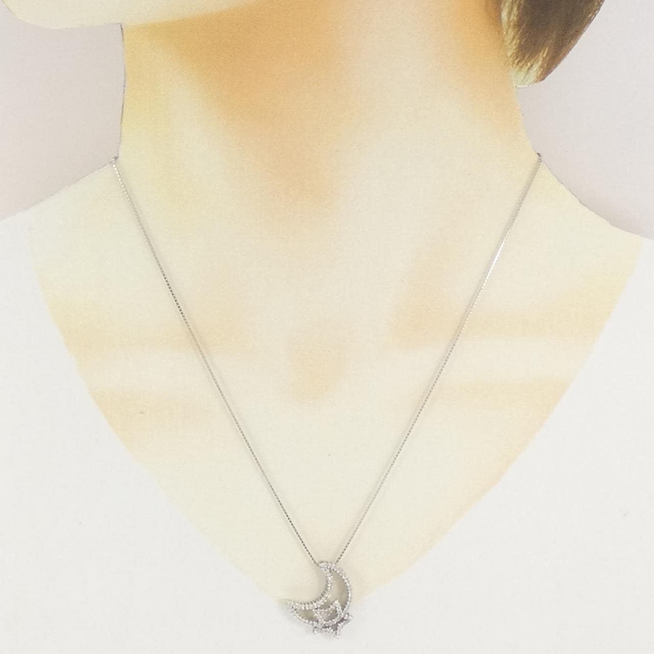K18WG ムーン×スター ダイヤモンド ネックレス 0.40CT