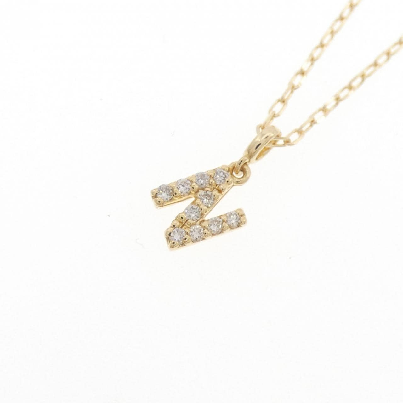 18KYG/K18YG イニシャルN ダイヤモンド ネックレス 0.06CT