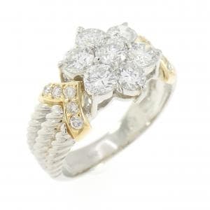 PT900/K18YG フラワー ダイヤモンド リング 1.01CT