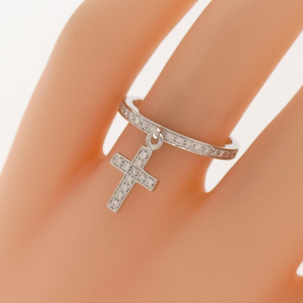 K18WG クロス ダイヤモンド リング 0.16CT