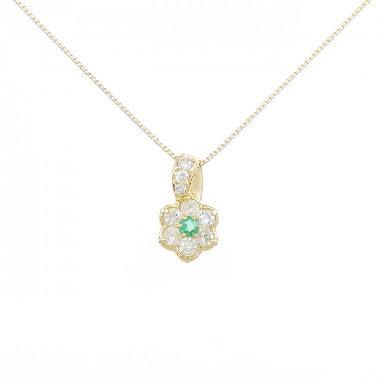 K18YG フラワー エメラルド ネックレス 0.09CT