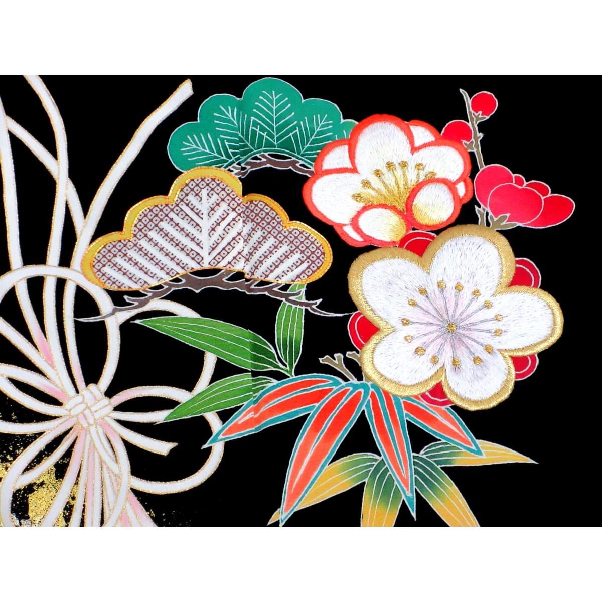 留袖　友禅金彩加工　刺繍入り　丸に橘