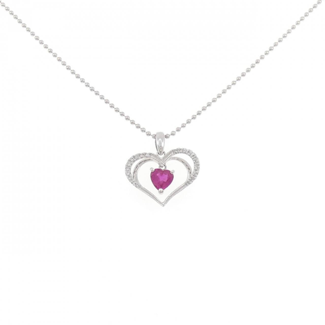 PT900/PT850 ハート ルビー ネックレス 0.59CT