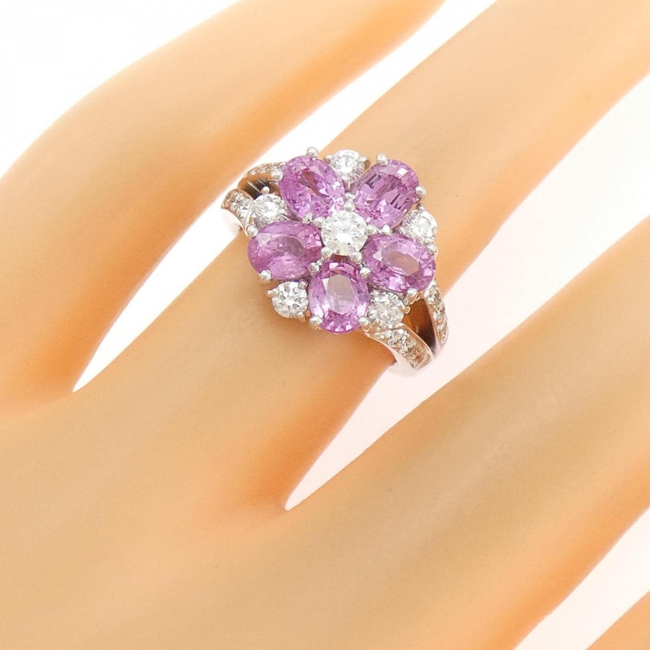 K18WG フラワー サファイヤ リング