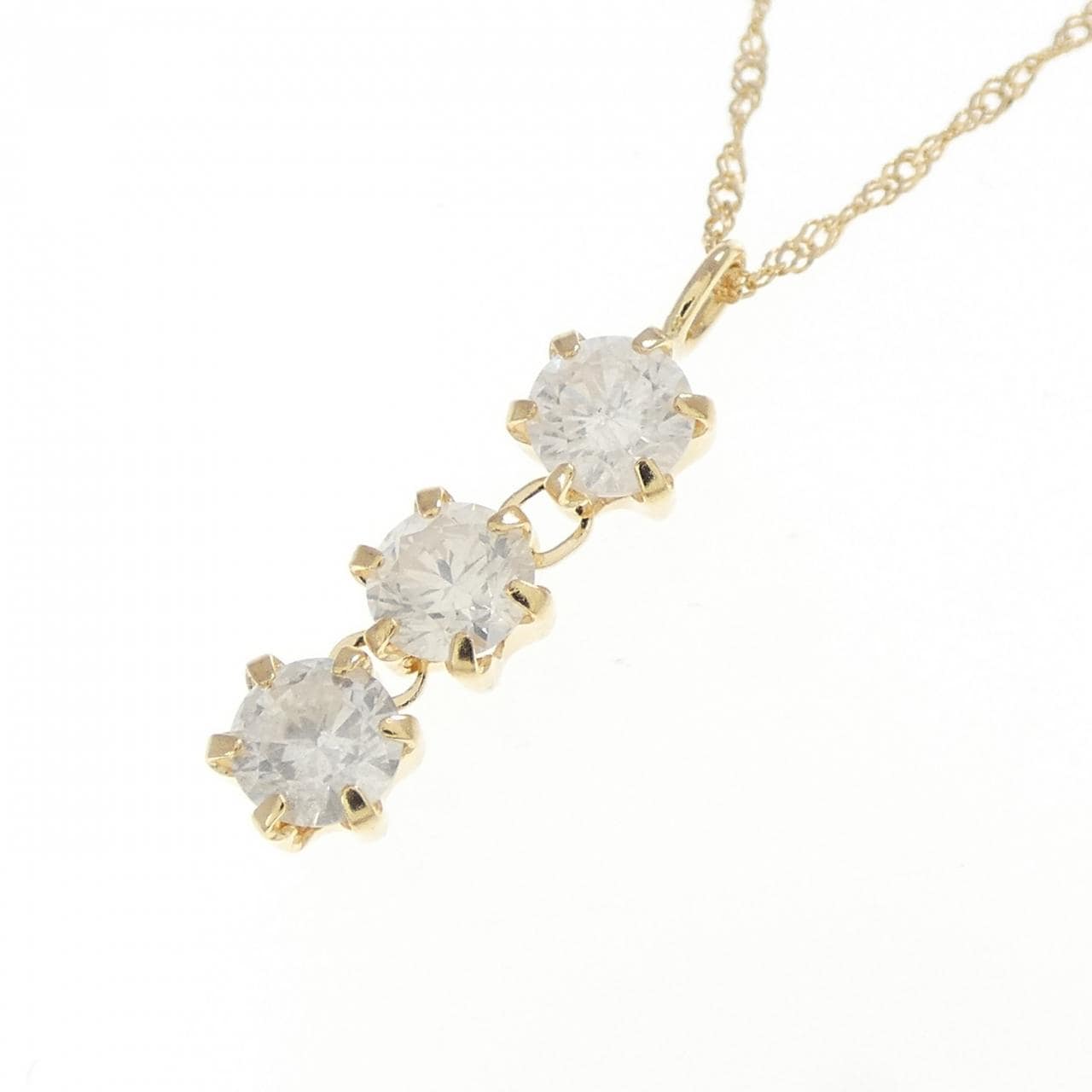 K18YG スリーストーン ダイヤモンド ネックレス 0.4CT