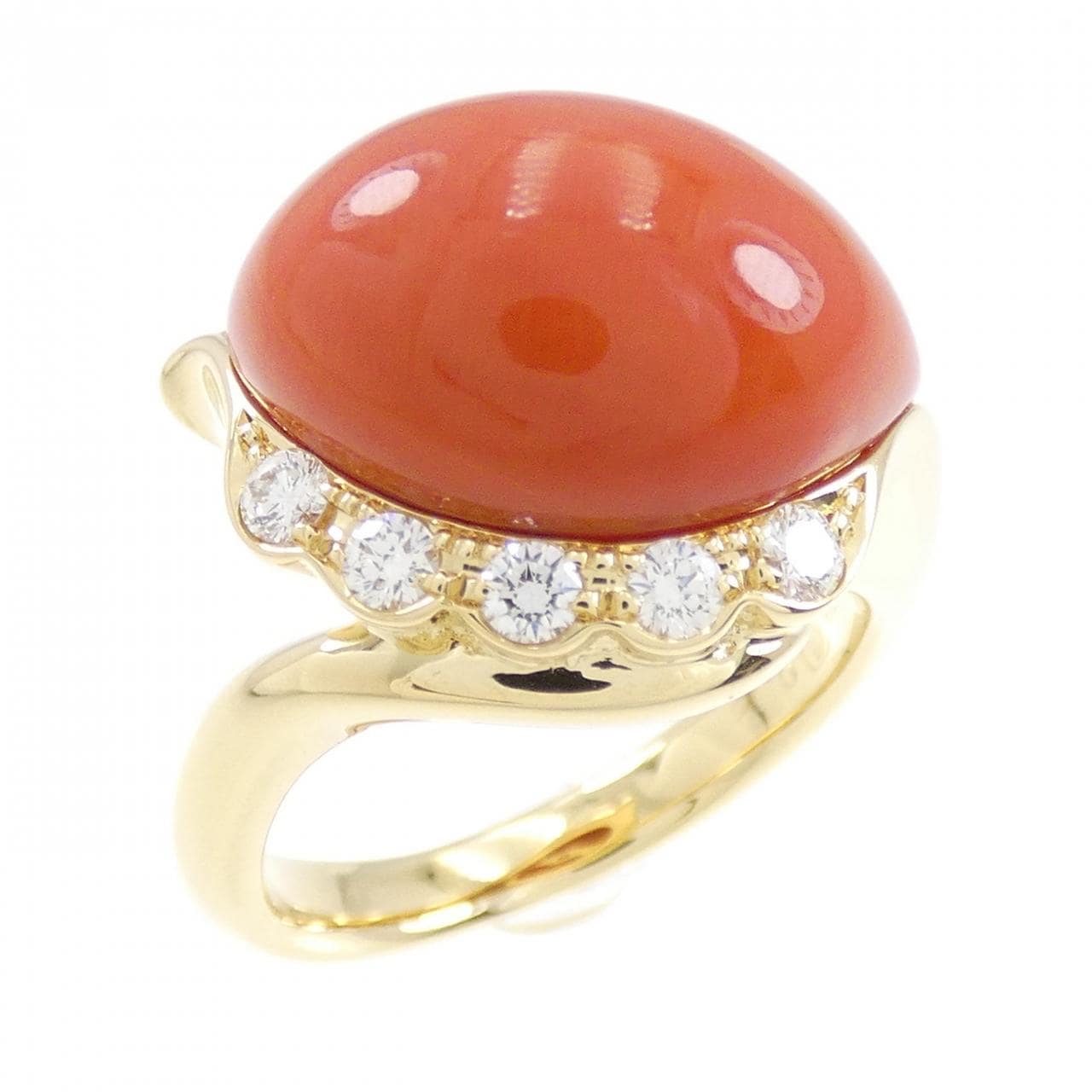 K18YG coral ring