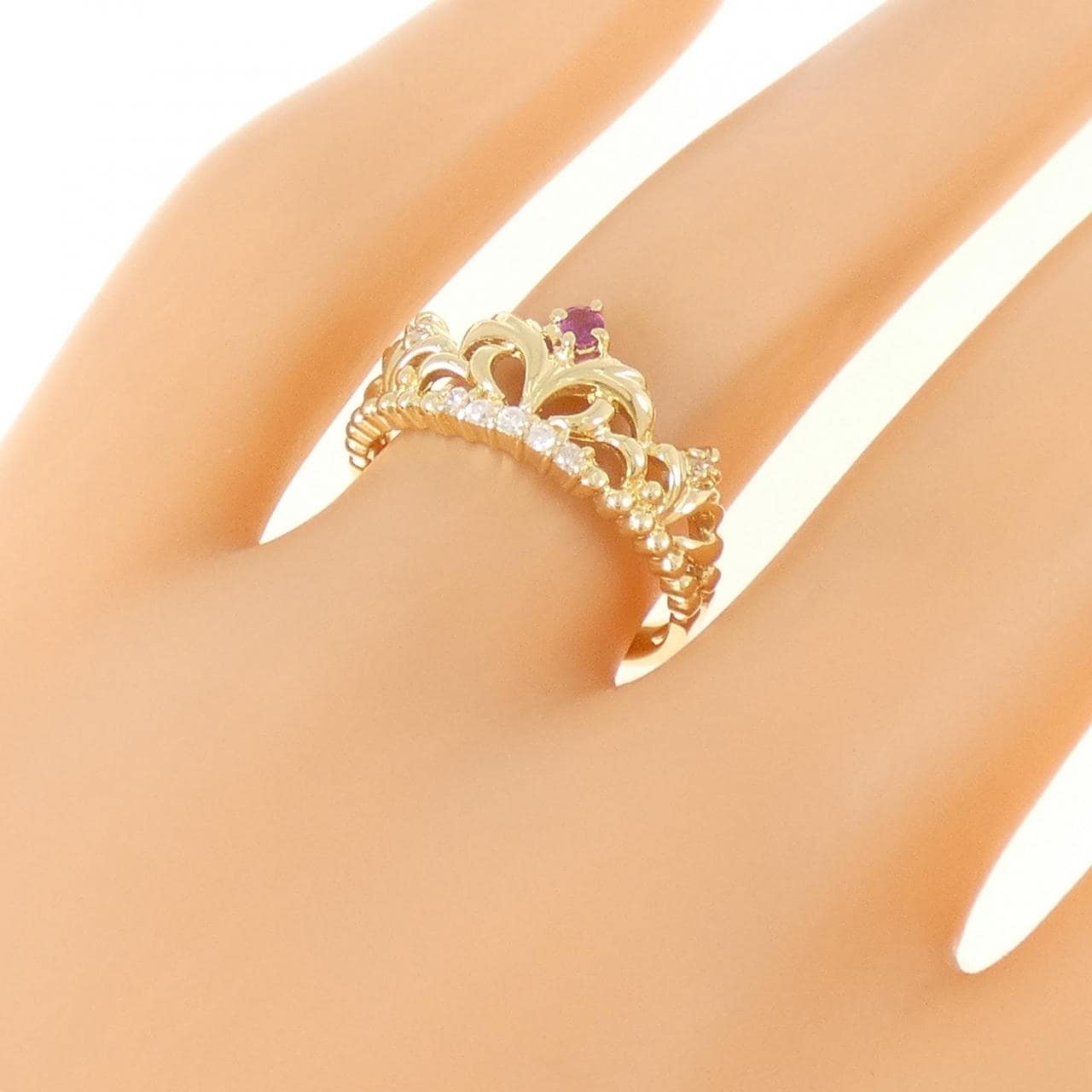 K18YG ティアラ ルビー リング 0.06CT