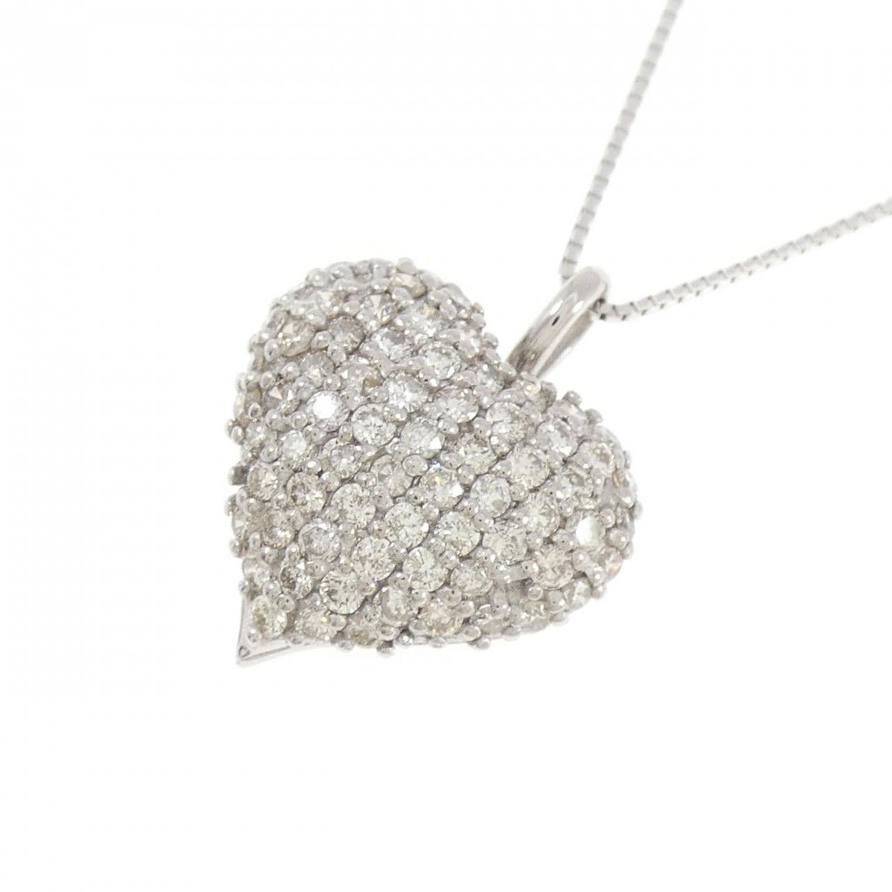 K18WG パヴェ ハート ダイヤモンド ネックレス 1.00CT