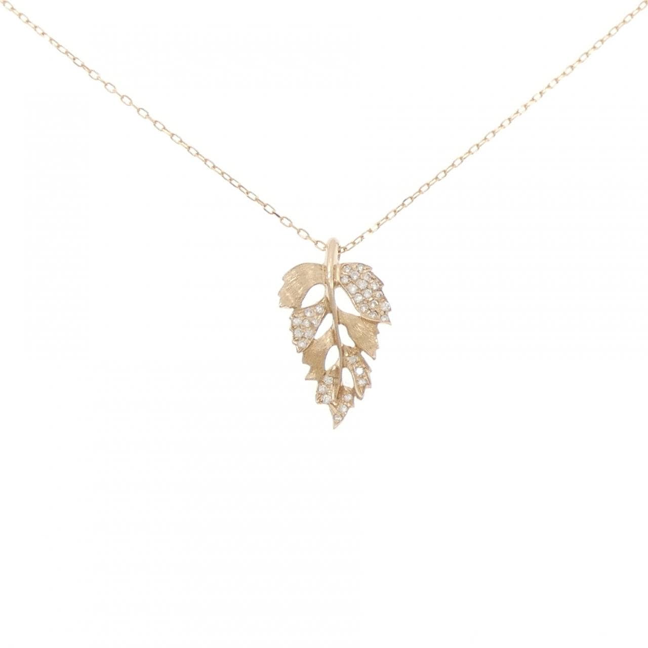 K18PG リーフ ダイヤモンド ネックレス 0.16CT
