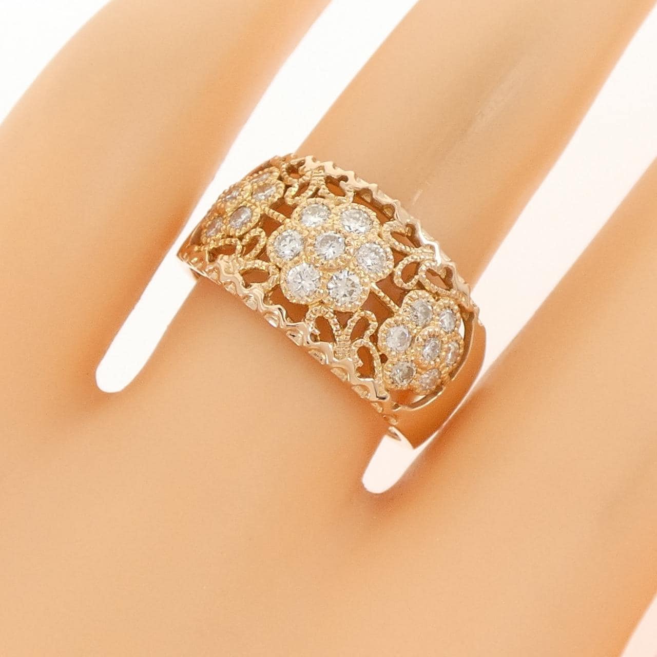 K18PG フラワー ダイヤモンド リング 0.50CT