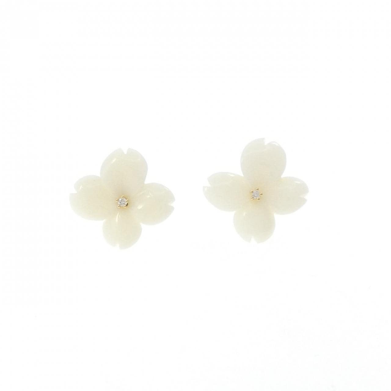 K18YG フラワー サンゴ ピアス