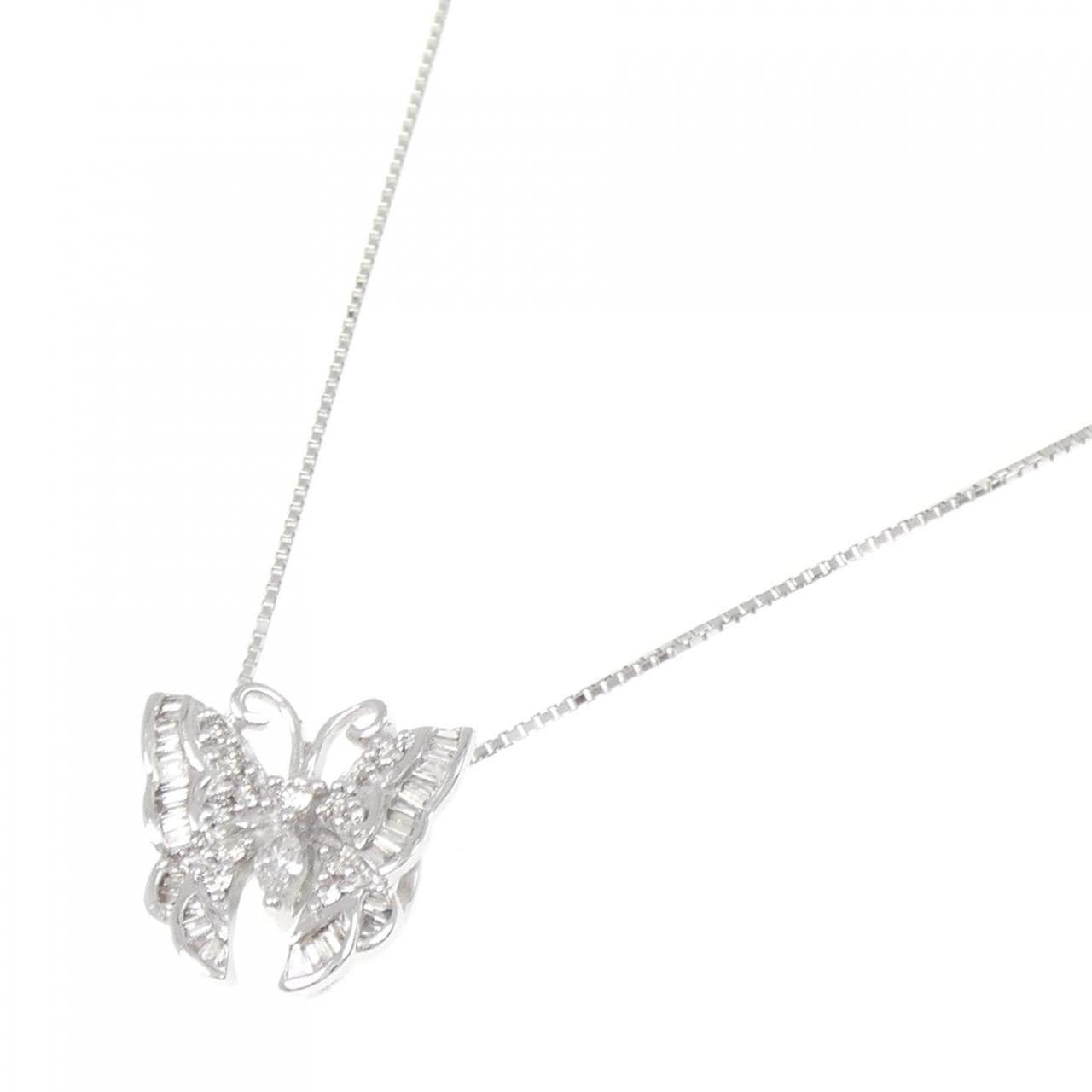 K18WG バタフライ ダイヤモンド ネックレス 0.27CT