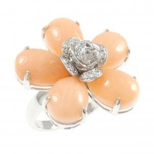 750WG フラワー サンゴ リング 13.78CT