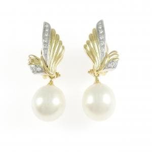 K18YG/PT900 白蝶パール ピアス 11.6mm