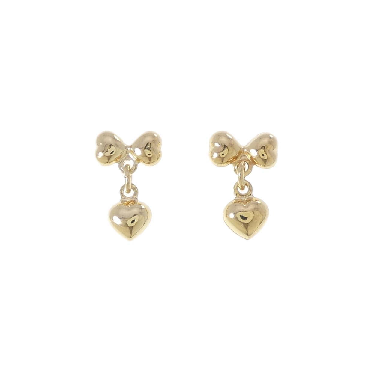 K18YG/750YG リボン×ハート ピアス