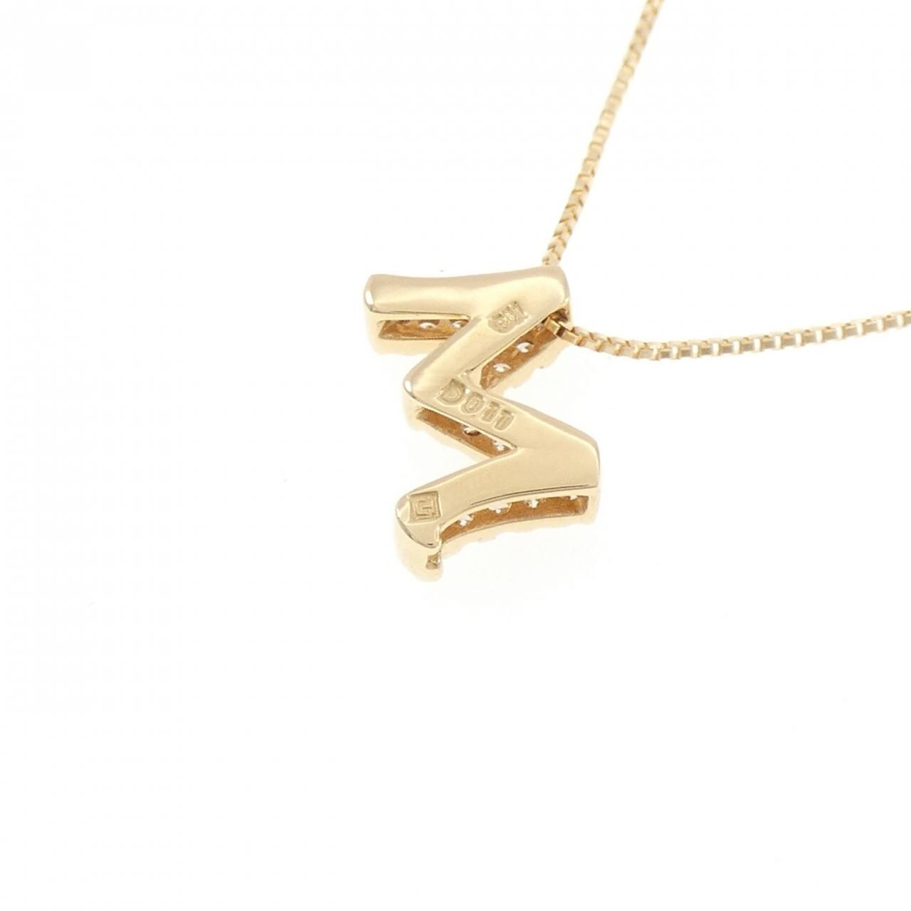 K18YG イニシャルM ダイヤモンド ネックレス 0.11CT