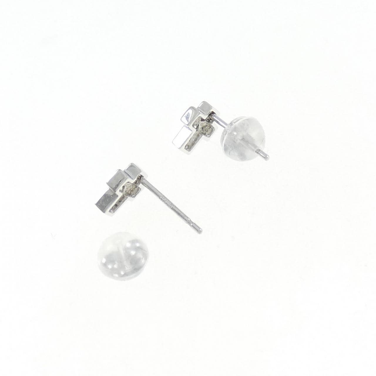 K14WG クロス ダイヤモンド ピアス 0.06CT