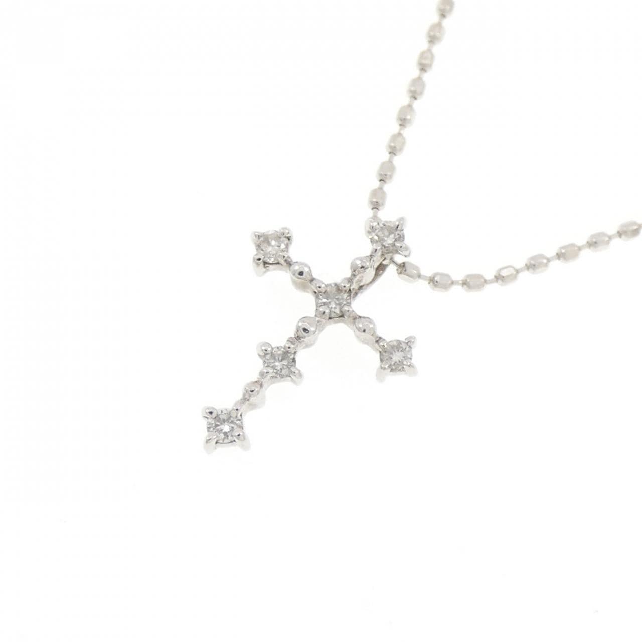 K10WG クロス ダイヤモンド ネックレス 0.06CT