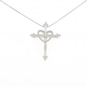 K18WG 2WAY クロス×ハート ダイヤモンド ネックレス 0.20CT