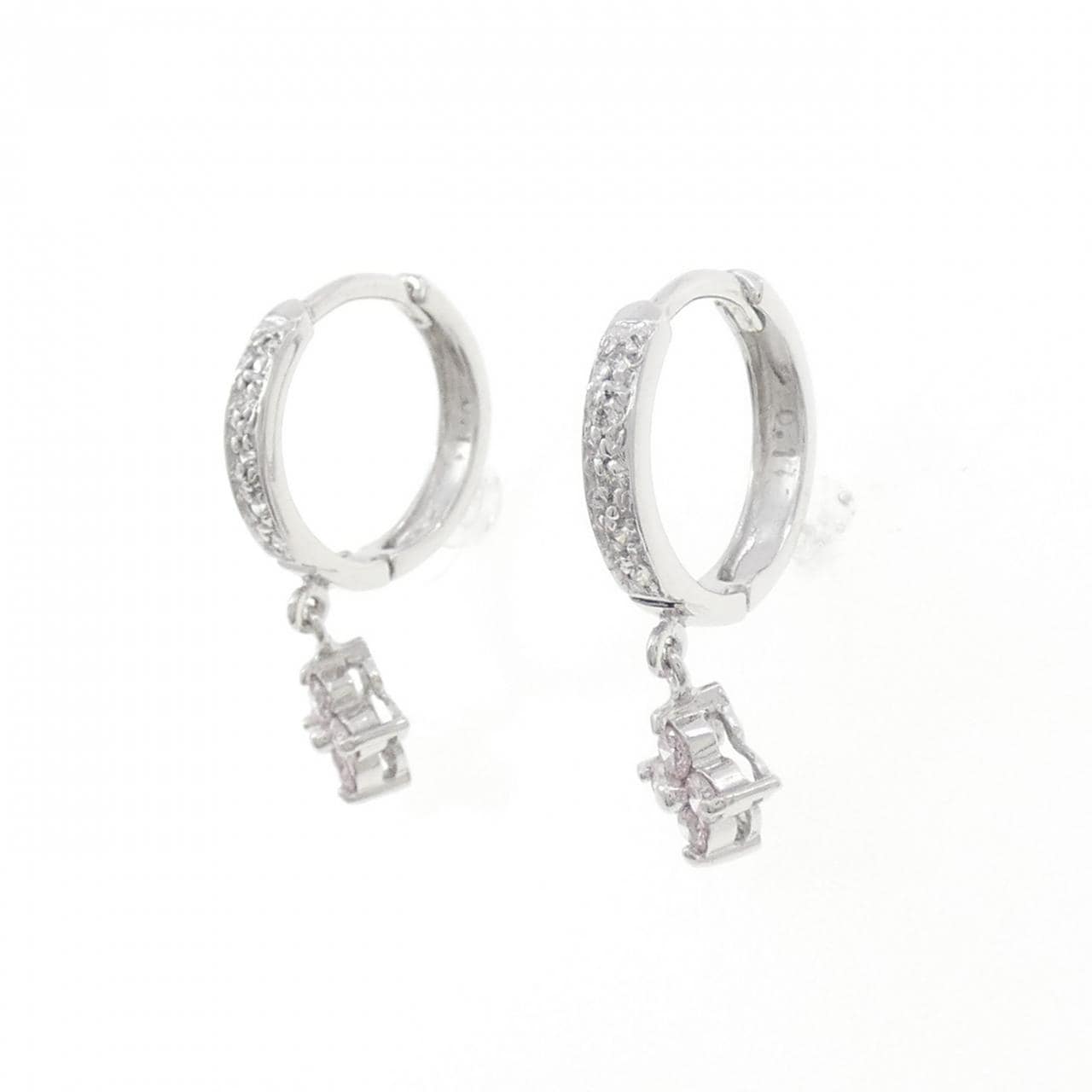 K14WG フラワー ダイヤモンド ピアス 0.22CT
