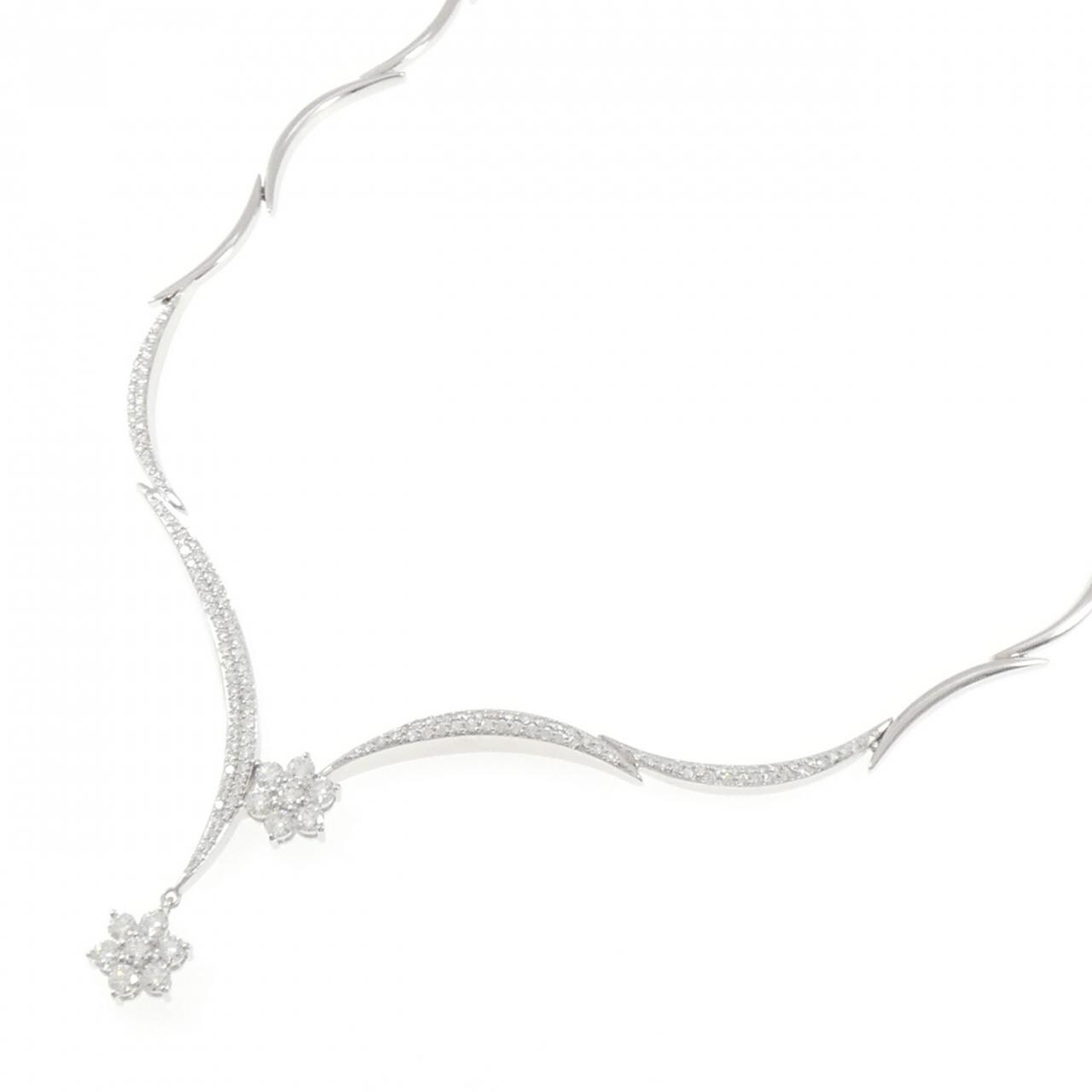 K18WG フラワー ダイヤモンド ネックレス 2.50CT