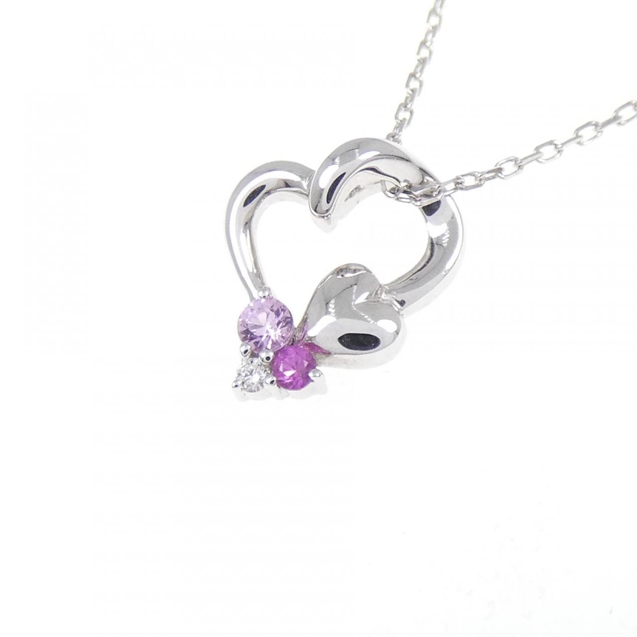 K10WG ハート サファイヤ ネックレス 0.06CT