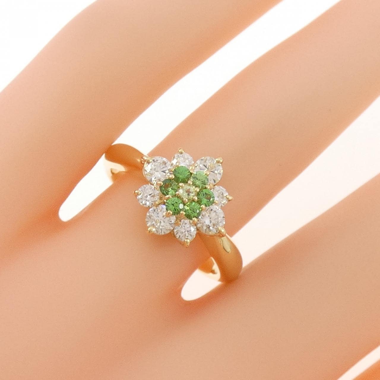 K18YG フラワー カラーストーン リング