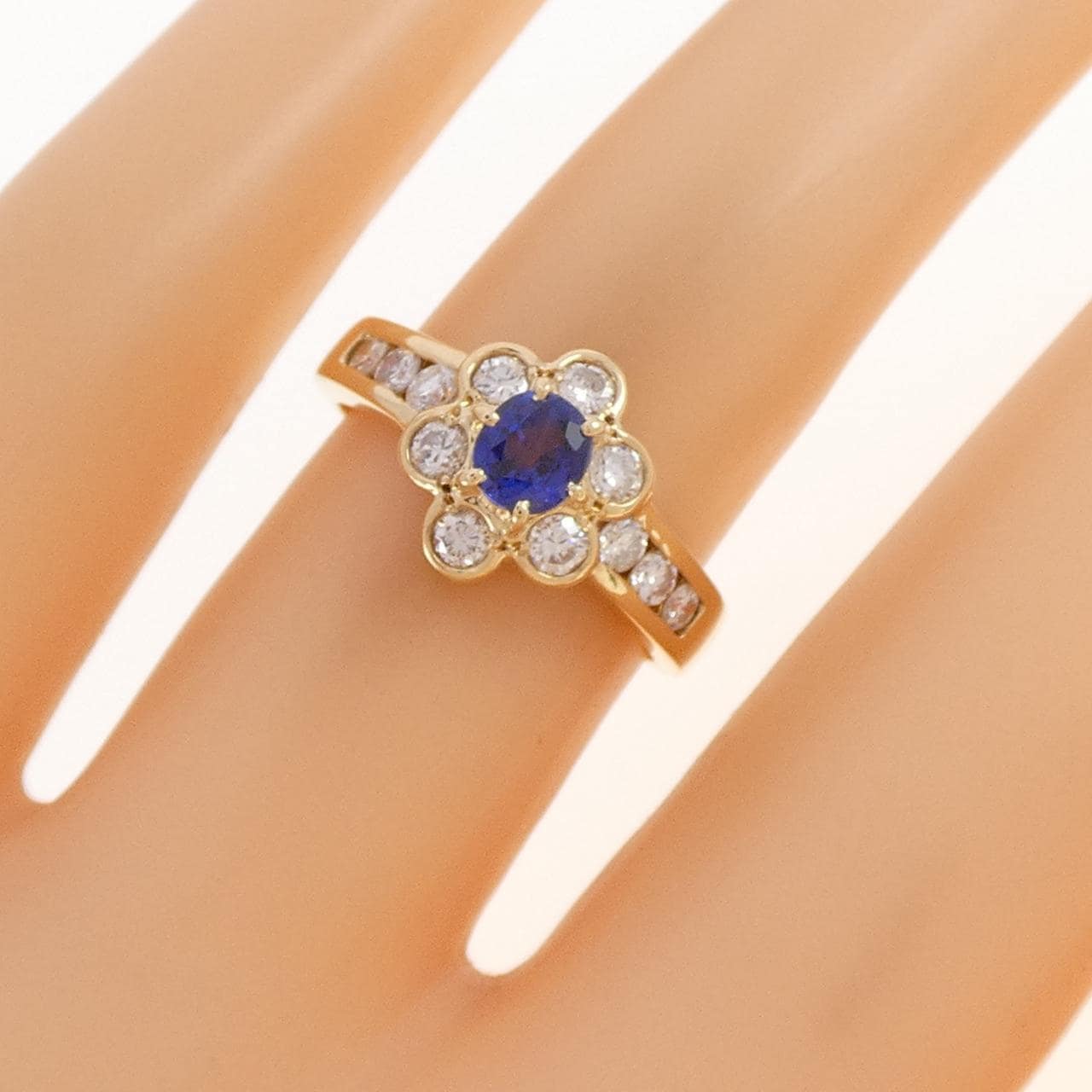 K18YG フラワー サファイヤ リング 0.43CT