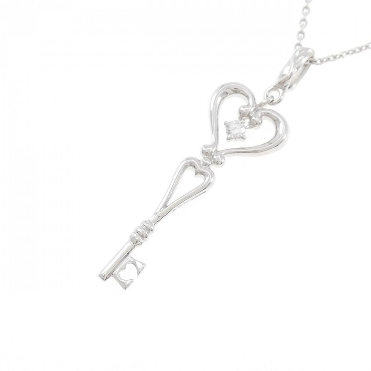 K18WG ハート×キー ダイヤモンド ネックレス 0.05CT
