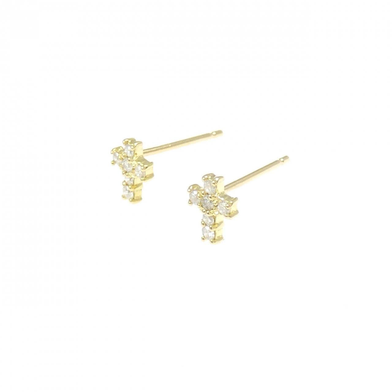 K18YG クロス ダイヤモンド ピアス 0.12CT