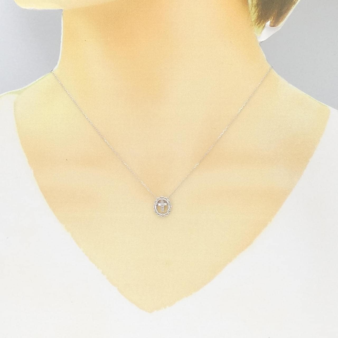 K10WG 2WAY Cross Diamond Necklace 0.03CT