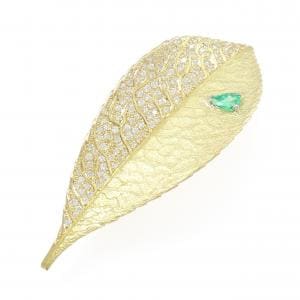 K18YG/PT900 エメラルド ブローチ 0.68CT