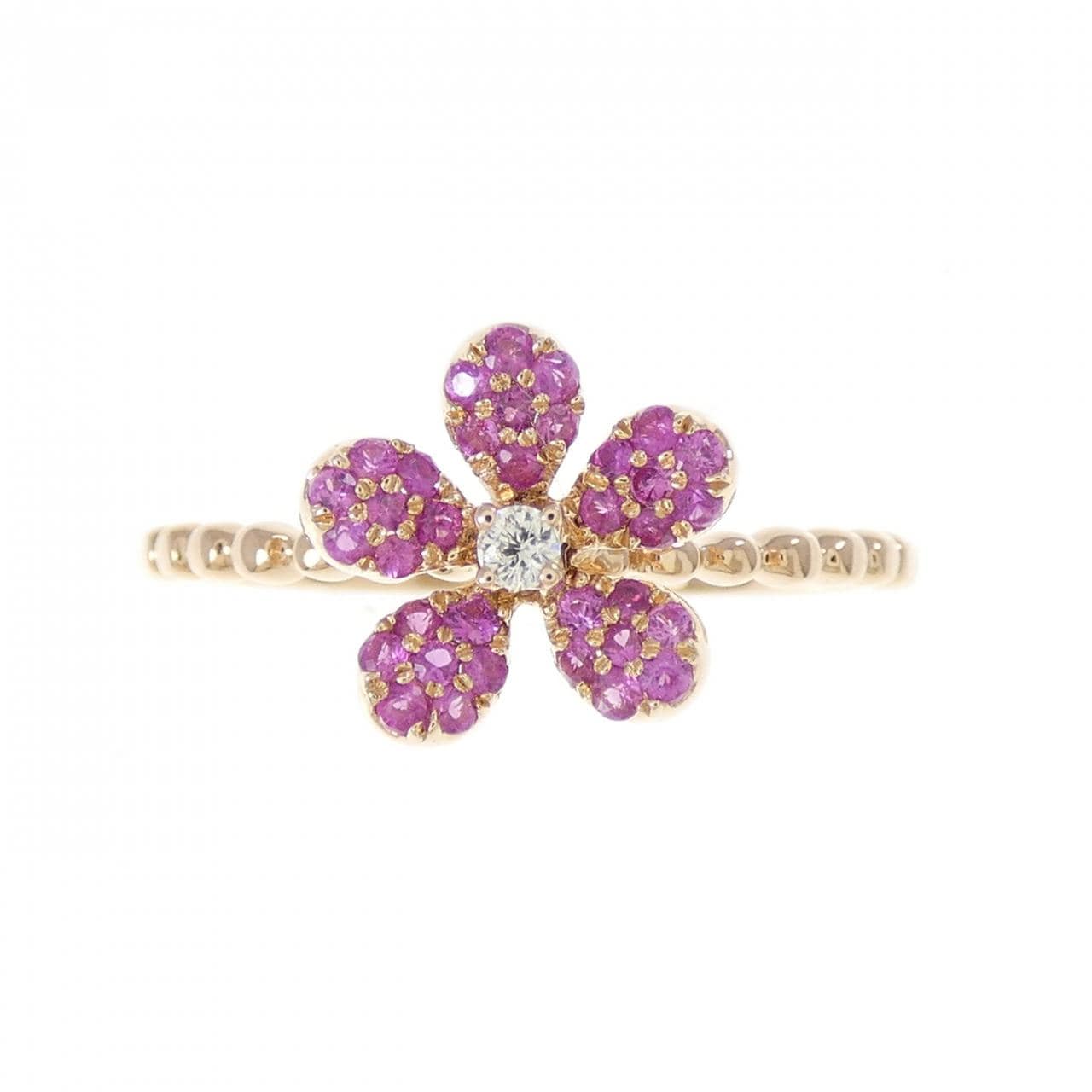K18PG フラワー サファイヤ リング 0.25CT