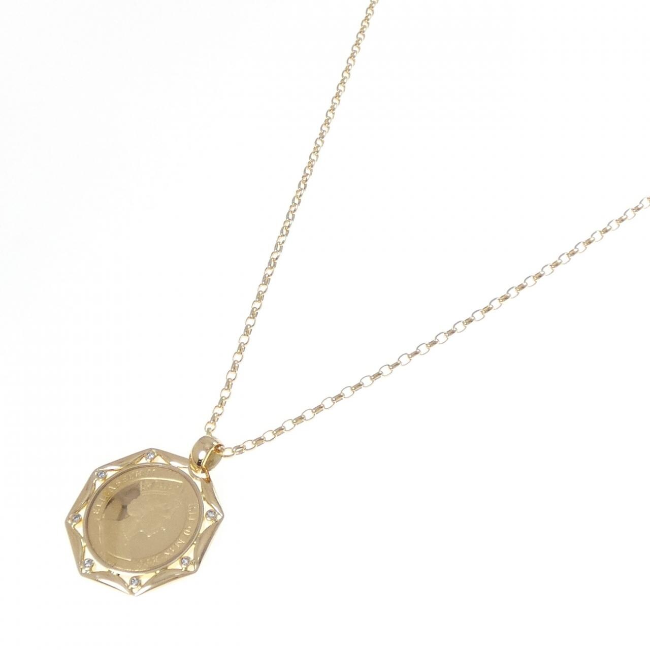K18YG(枠) ダイヤモンド コイン ネックレス 0.07CT