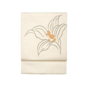 名古屋帯　塩瀬染帯　友禅金彩加工　刺繍入り