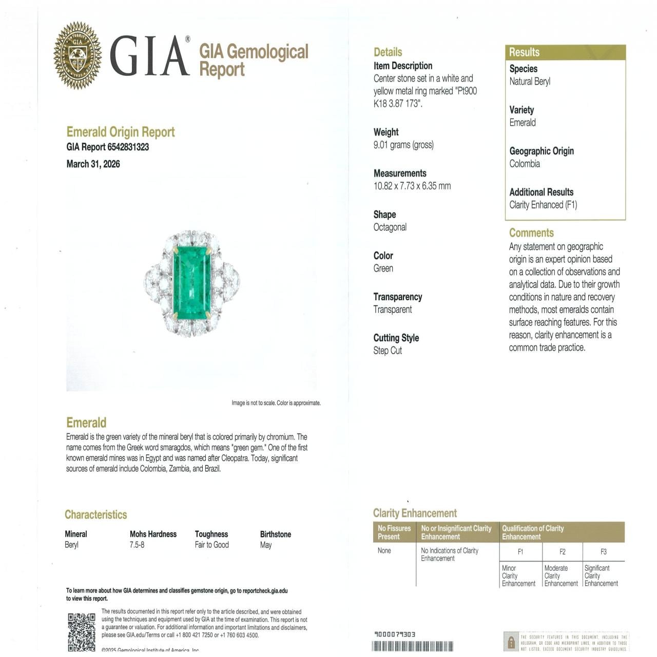PT900/K18YG エメラルド リング 3.87CT コロンビア産
