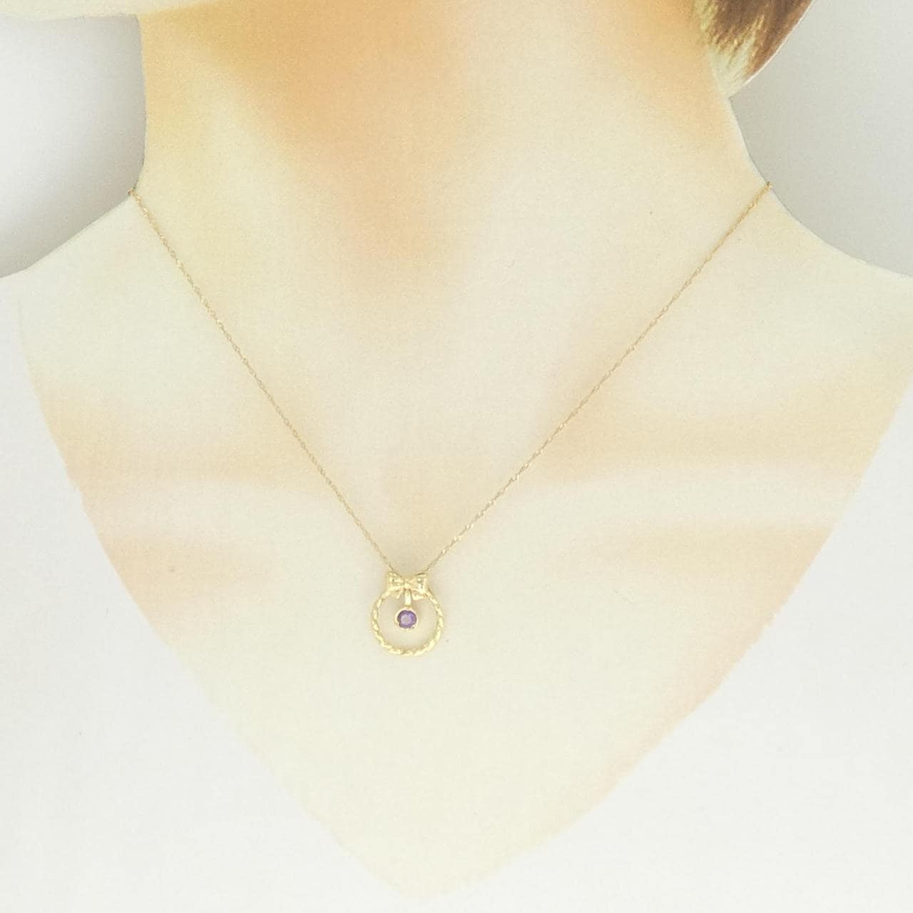 K18YG/750YG 2WAY リボン アメジスト ネックレス 0.08CT