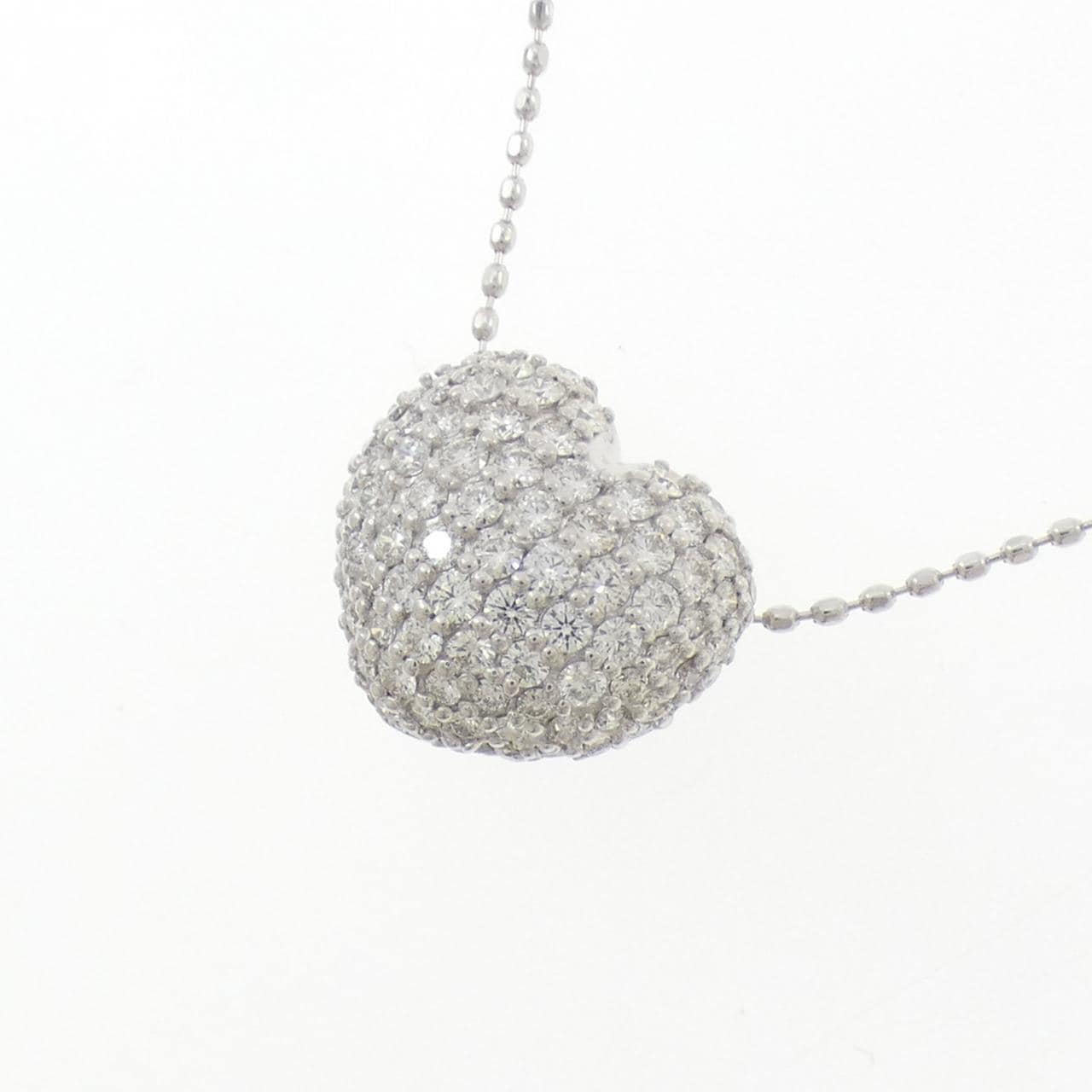 K18WG ハート パヴェ ダイヤモンド ネックレス 0.70CT