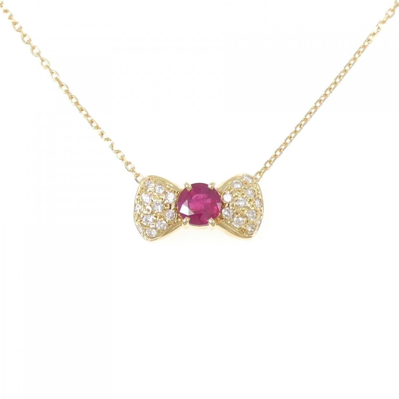 K18YG リボン ルビー ネックレス