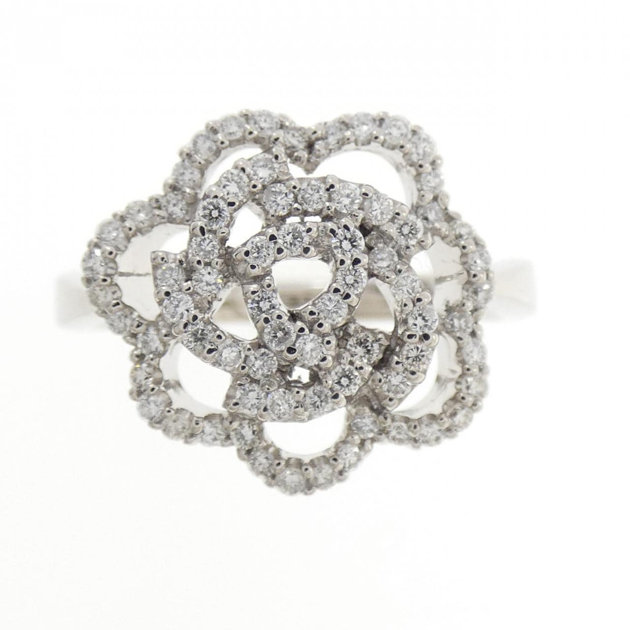 K18WG フラワー ダイヤモンド リング 0.35CT