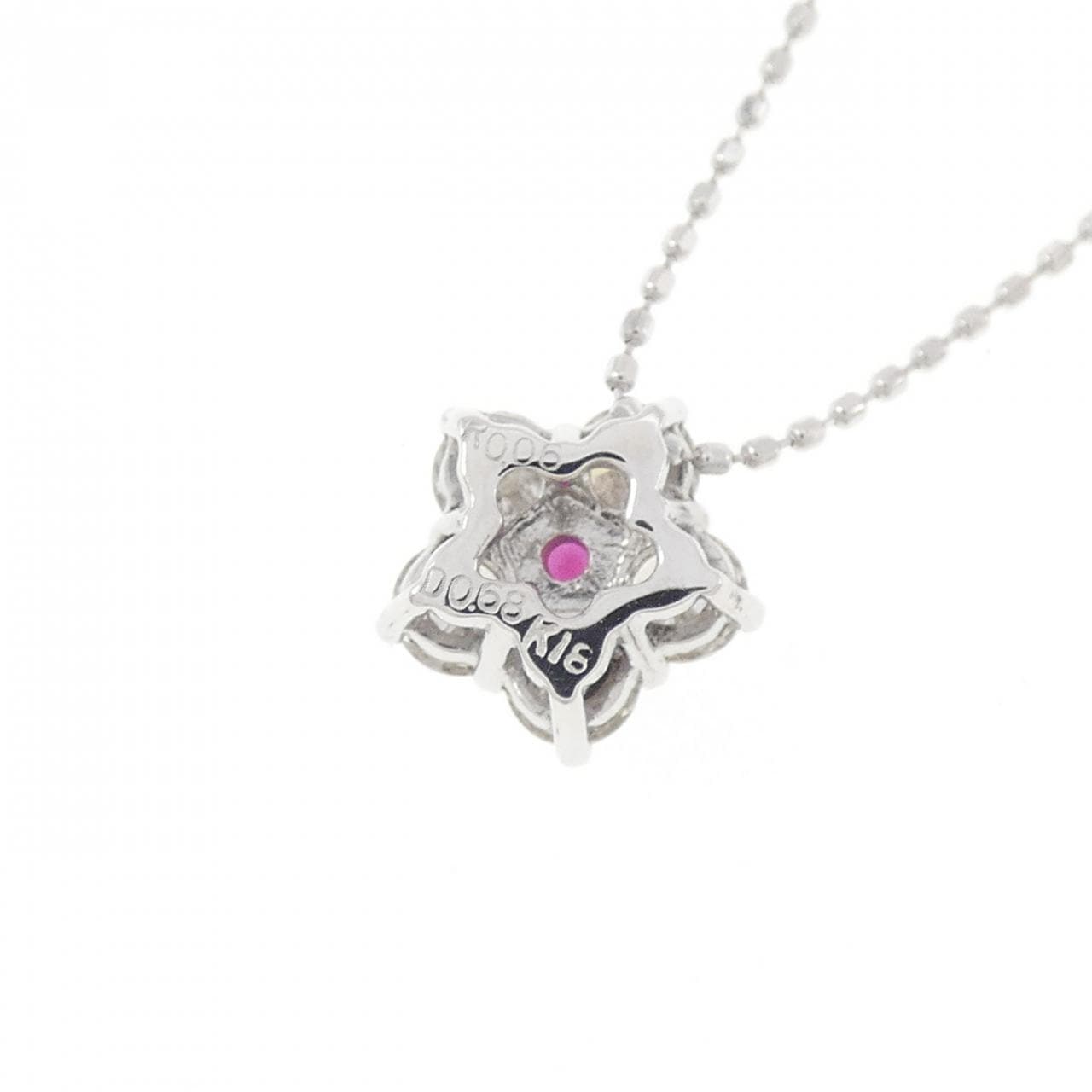 K18WG フラワー ルビー ネックレス 0.06CT